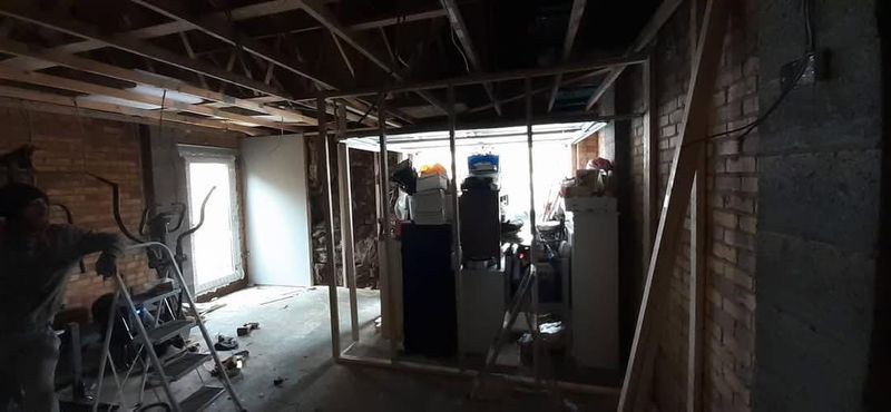 New timber partition framed out across the garage